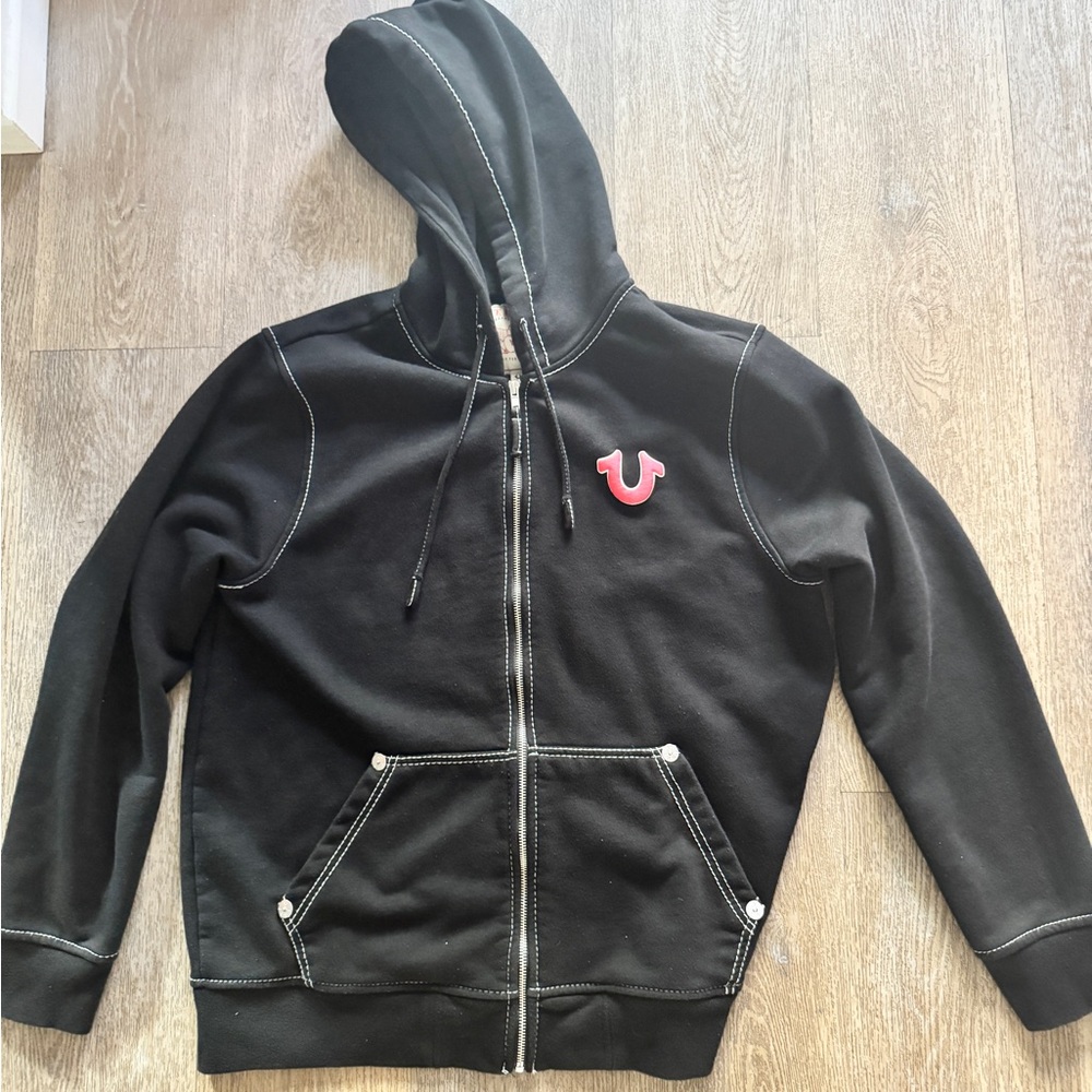 True Religion Black Hoodie Jacket with Red Logo